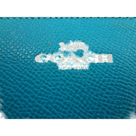 Coach Turquoise Crossgrain Leather Double Zip Around Wallet Silver Hardware - Picture 9 of 9